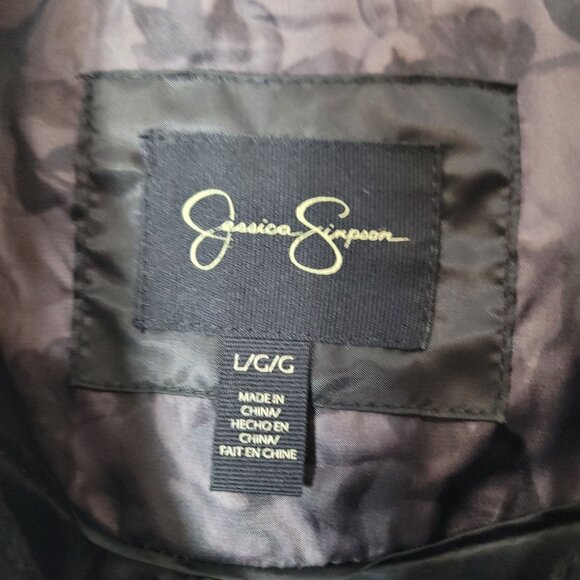 Jessica Simpson Black Faux Fur Collar Textured Womens Coat L - Picture 9 of 16